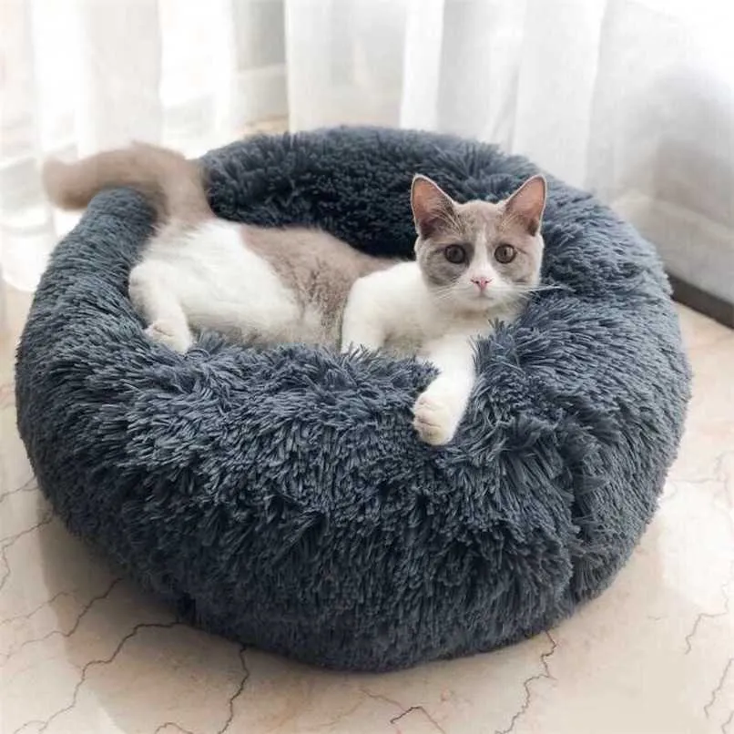 Super Soft Pet Bed Кровать питомника собака круглая кошка зимние теплые животные спальные диван длинные плюшевые щенка щенка коврик по портативным кошкам аксессуары 2101006