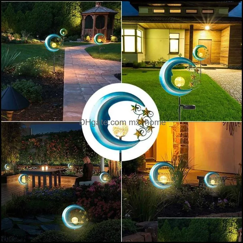 Solar Energy Garden Light Moon Crackle Glass Globe Metal Light Solar Lights Garden Pathway Decorative For Outdoor Backyard