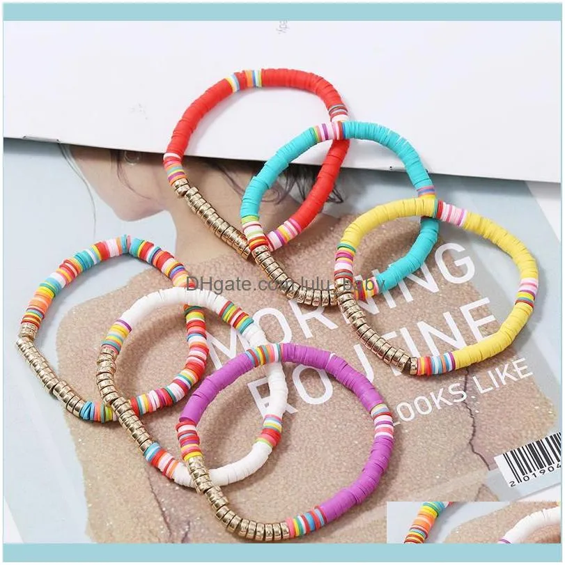 Beaded, Strands Charm Adjustable Elegant Ethnic Polymer Clay Disc Beads Stretch Bracelet Fashion Multicolor Mixed Jewelry Gift Beach