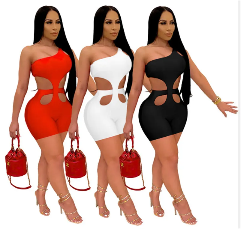 Partihandel ärmlösa onesies Jumpsuits Rompers Overaller One Piece Shorts Sexig Skinny Playsuit Slim Fashion Solid Paneled Jumpsuit Kvinnor Kläder KLW6552