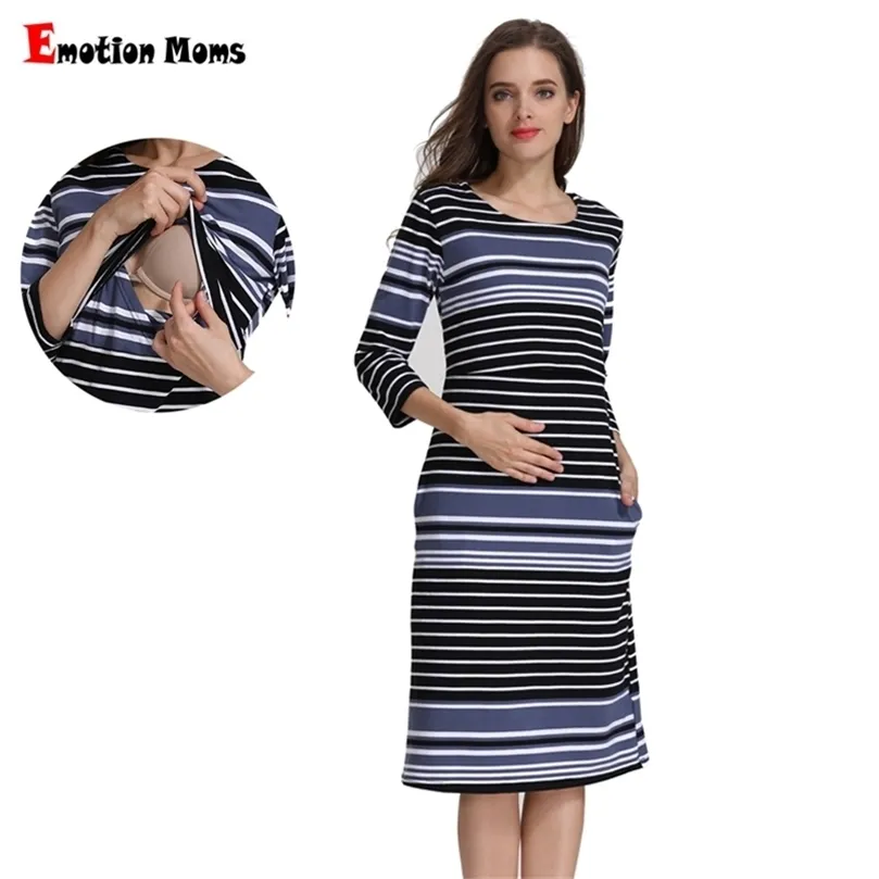 Emotion Moms Cotton Striped Summer Spring Skirt Pregnancy Dress for pregnant Woman Maternity Breastfeeding 210922
