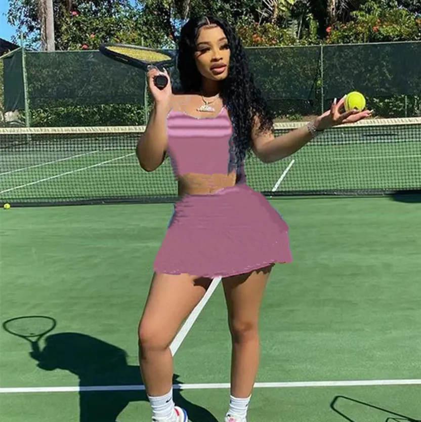 Nouvel été femmes robe de tennis costumes survêtements survêtement costume sans manches débardeur + jupes deux pièces ensemble grande taille S-2XL tenues vêtements de sport décontractés vêtements de fitness 5015