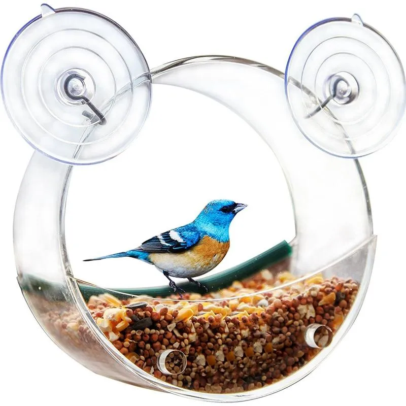 Mangeoire à oiseaux de fenêtre en acrylique de grande taille avec