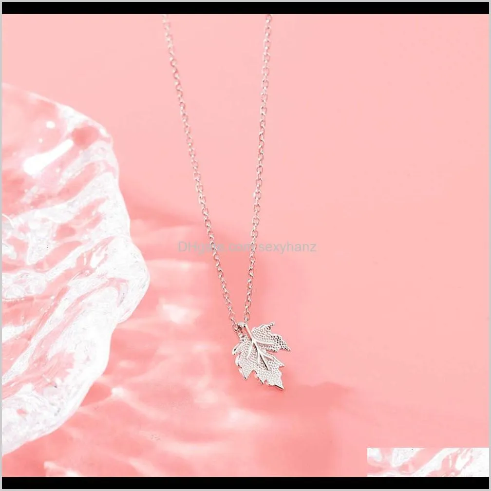 pendants nature style aesthetic temperament maple leaf necklace mori female 925 silver clavicle chain valentine`s day gift