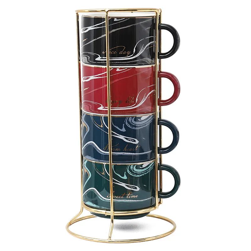 Ensemble de 4 tasses à café de 260M, Design britannique de luxe, pour le thé de l'après-midi, tasse cadeau Simple et créative en céramique