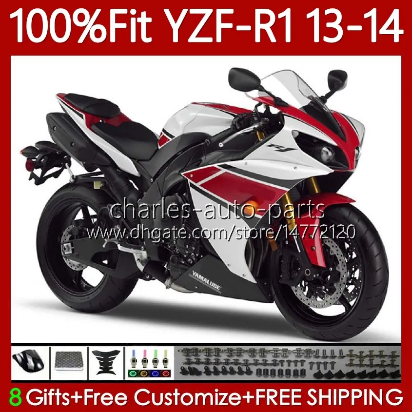 100% Fit OEM Bodywork For YAMAHA YZF-R1 YZF1000 YZF R 1 1000CC 13-14 MOTO Body 94No.33 YZF R1 1000 CC YZFR1 13 14 YZF-1000 2013 2014 Injection mold Fairing Kit white red blk