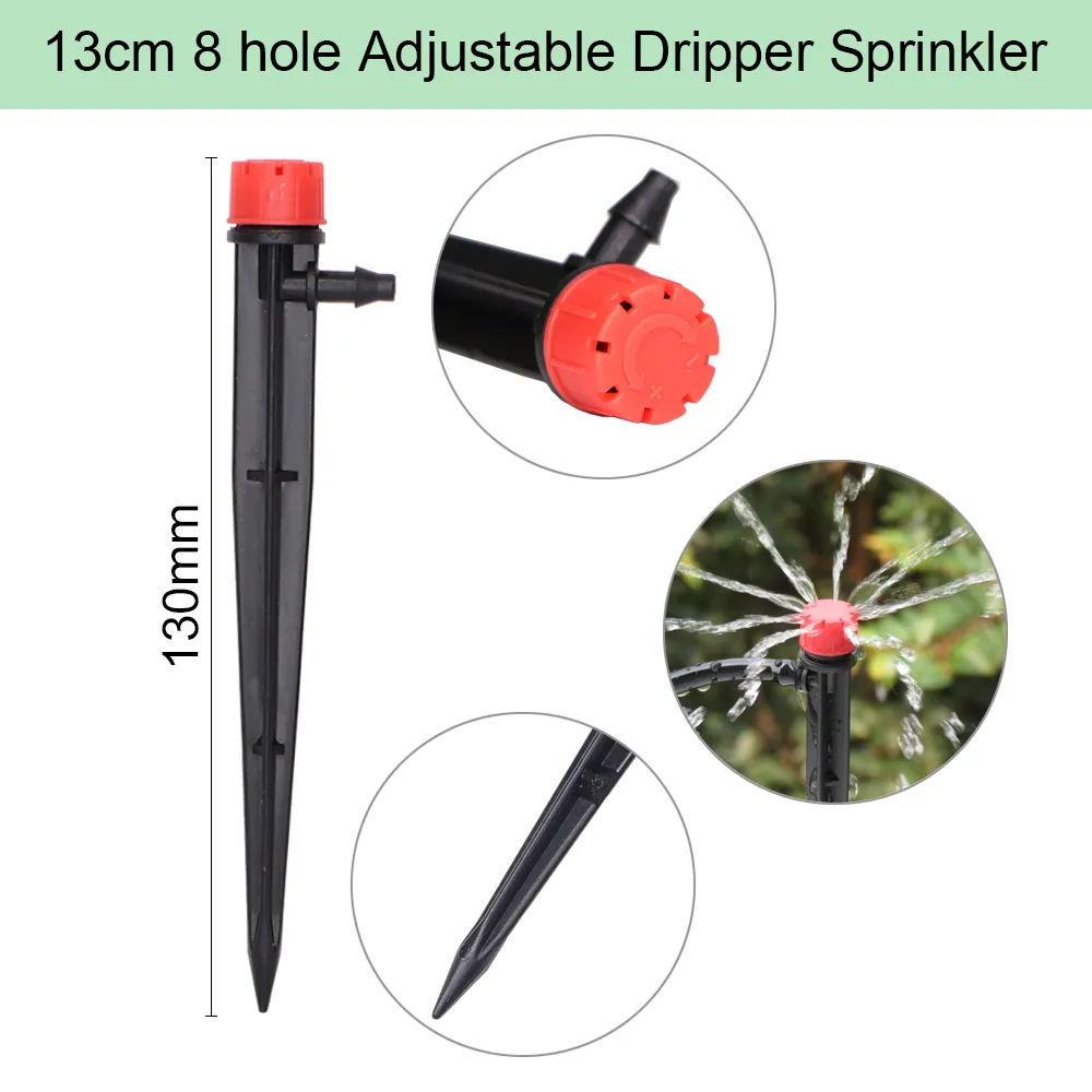 1/4 Hose Drip Irrigation System 360 Degree Adjustable 8 Hole Sprinkler Kit Garden Watering Inserting Ground Micro Flow Dripper