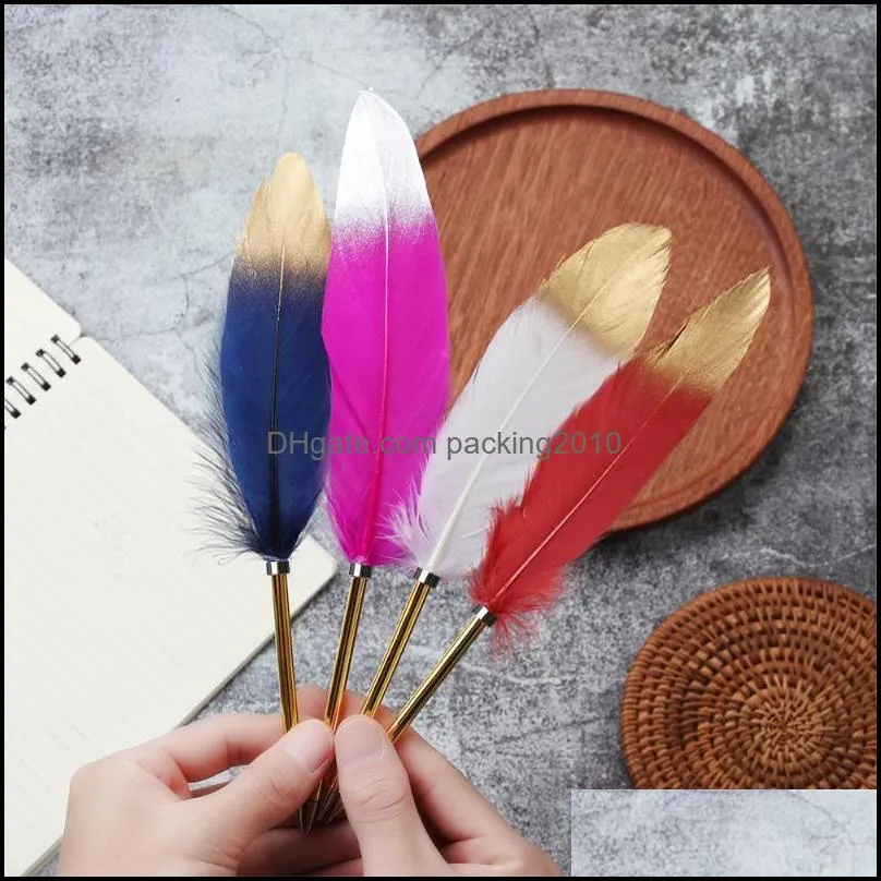 1PC Spray Gold Feather Pen Novelty Ballpoint Pen Christmas Gifts Wedding Signature Stationery School Office Writing Tool