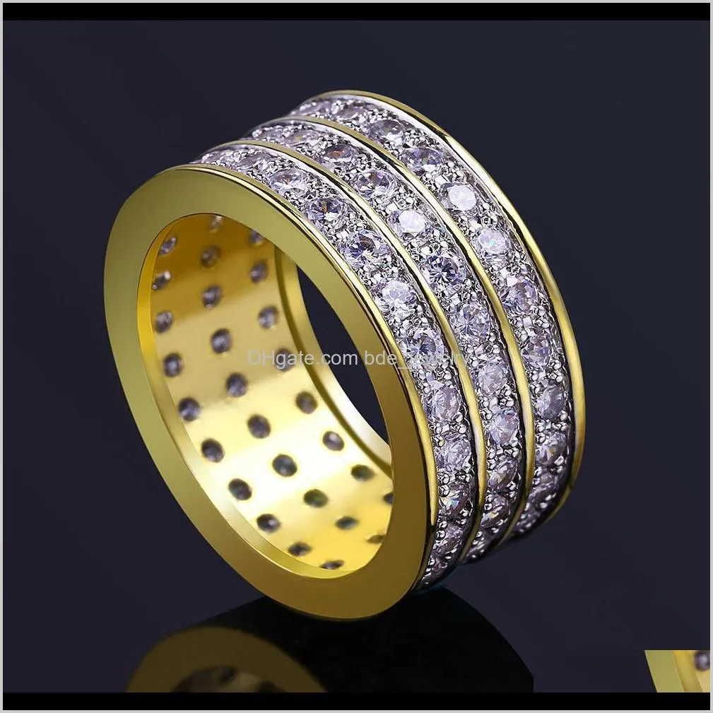 Cluster JewelryDesigner Luxury 18K Gold CZ Cz 큐빅 지르코니아 아이스 아웃 링 밴드 전체 다이아몬드 힙합 랩퍼 일치하는 반지 쥬얼리 선물 LOV