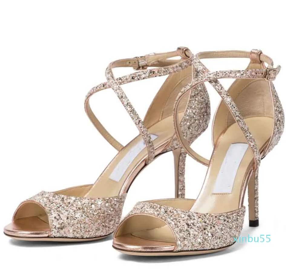 Роскошные женщины блестящие сандалии обувь кроссовер ремни леди высокие каблуки роскошные бренды гладиаторские сандалии платье вечерняя свадьба EU35-43