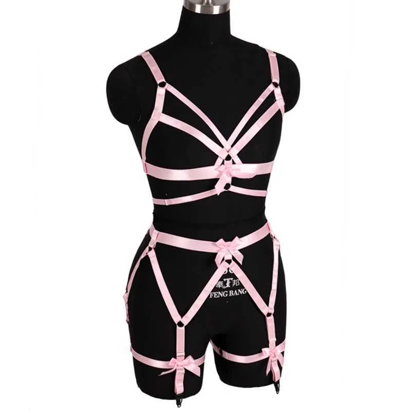 Women Pink Bow Full Body Harness Bra Elastic Plus Size Cupless Bra Hollow  Out Strappy Garter Belt Punk Gothic Sexy Lingerie Set S06204146 From 29,87  €