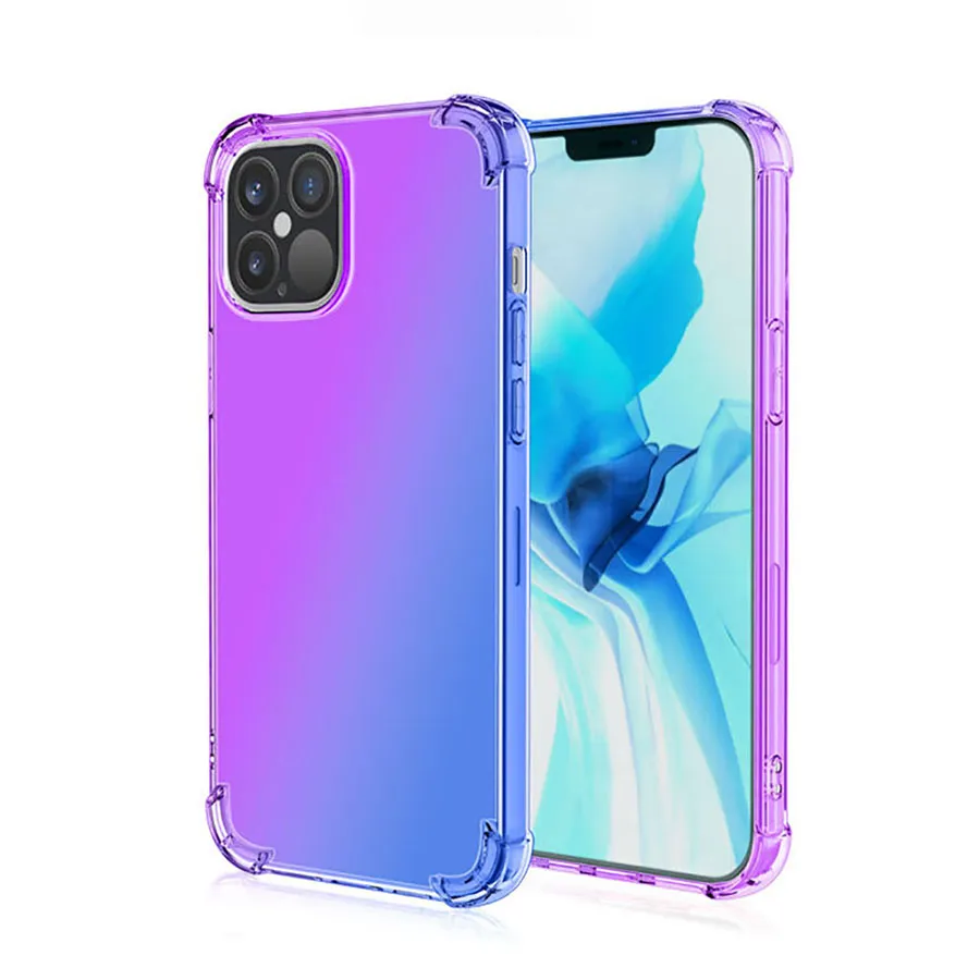 Gradient 2-Color Clear Cell Phone Cases Transparent TPU Full Body Protective Bumper Back Cover for iPhone 8 XR 11 12 13 Pro Max Samsung S20 S21 FE A12 5G Moto G Stylus LG K62
