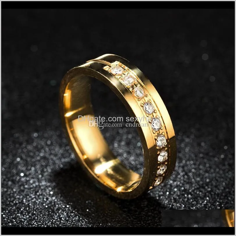 gold stainless steel groove ring diamond rings engagement wedding rings band ring mens women rings fashion jewelry will and sandy drop