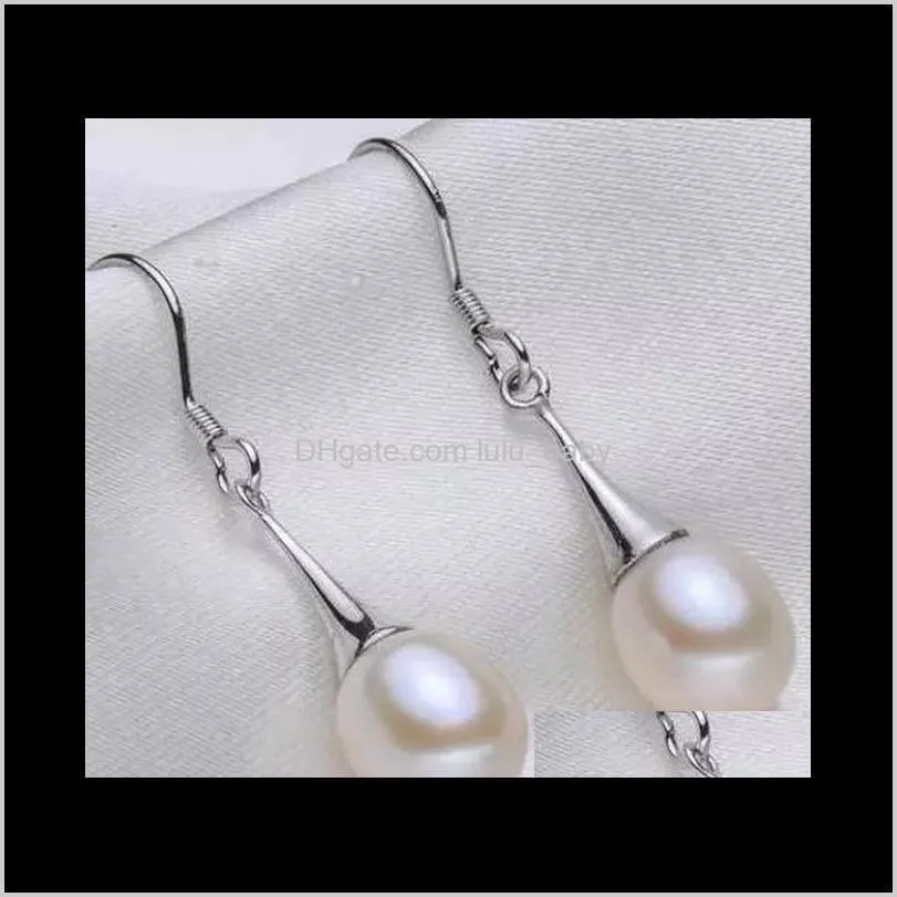 a pairs of 8-9mm natural white rice-shaped pearl earrings long section 925 silver accessories