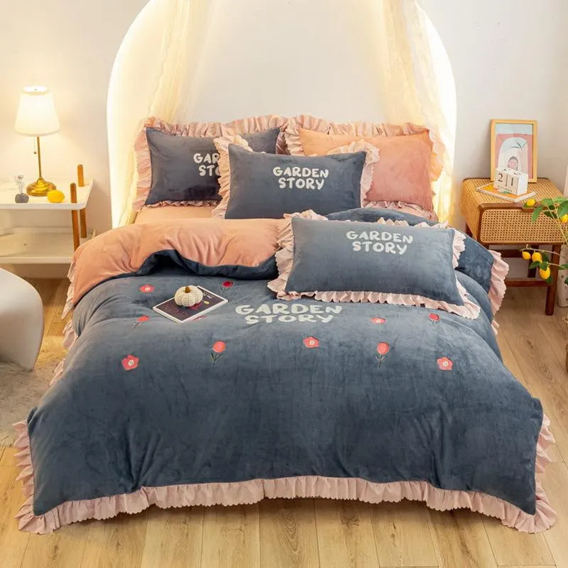 限定商品 寝具セット厚いミルクベルベットプリンセス風4ピースセット冬の二重サンゴの暖かいと帯電防止フランクティンフレンチ 買い物サービス Infoplus Ca