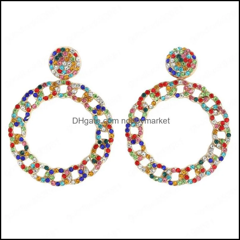 Dangle Chandelier Brincos Jóias Colorf Grande Geométrica Rodada Strass Para As Mulheres Moda Cristal Partido De Casamento Presente Entrega