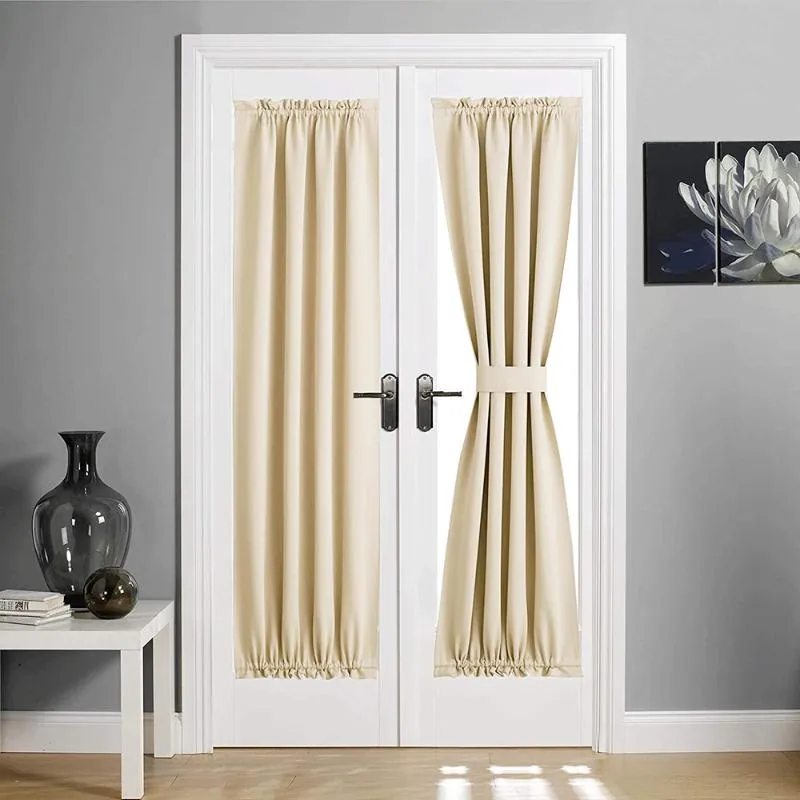 Zasłony Zasłony 1 Panel Blackout French Drzwi Solidna Kolor Soft Fabric Rod Kieszonkowy do Sypialni Salon Okno