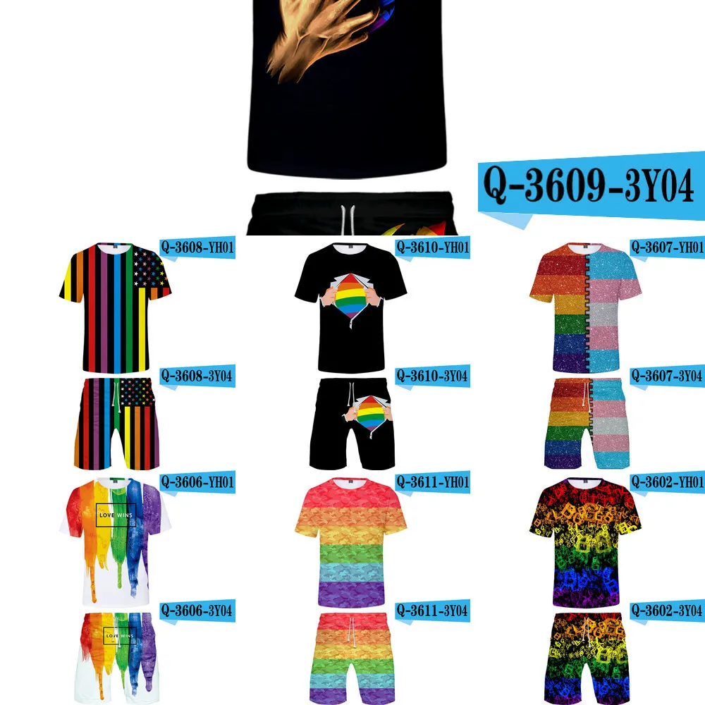 LGBT 3D Drukuj 2019 Nowy Casual Cool Man 2 Set Summer Popular Hip Hop Fashion High Street T-shirt Koszula + Krótkie spodnie Zestawy X0610