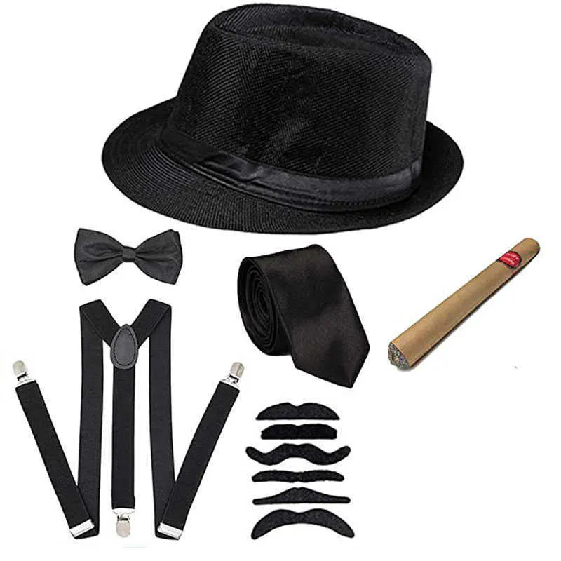 1920s Gatsby Gangster Halloween Cosplay Costume Set For Men Fedora