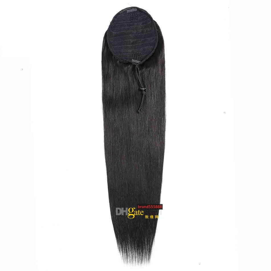 Silky Straight Ponytail Human Hair Remy Brazilian Drawstring Ponytail Clip In Hair Extensions 1B Pony Tail