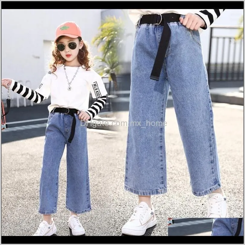 Baby Clothing Baby, & Maternity Drop Delivery 2021 Kids Denim Teenage Jeans For Girls Wide Leg Pants 10 12 Year Elastic High Waist Children T