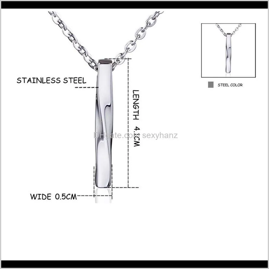 fashion charm mens jewelry choker necklace silver color twisted column pendant jewellery hip hop stainless steel 50cm long chain for