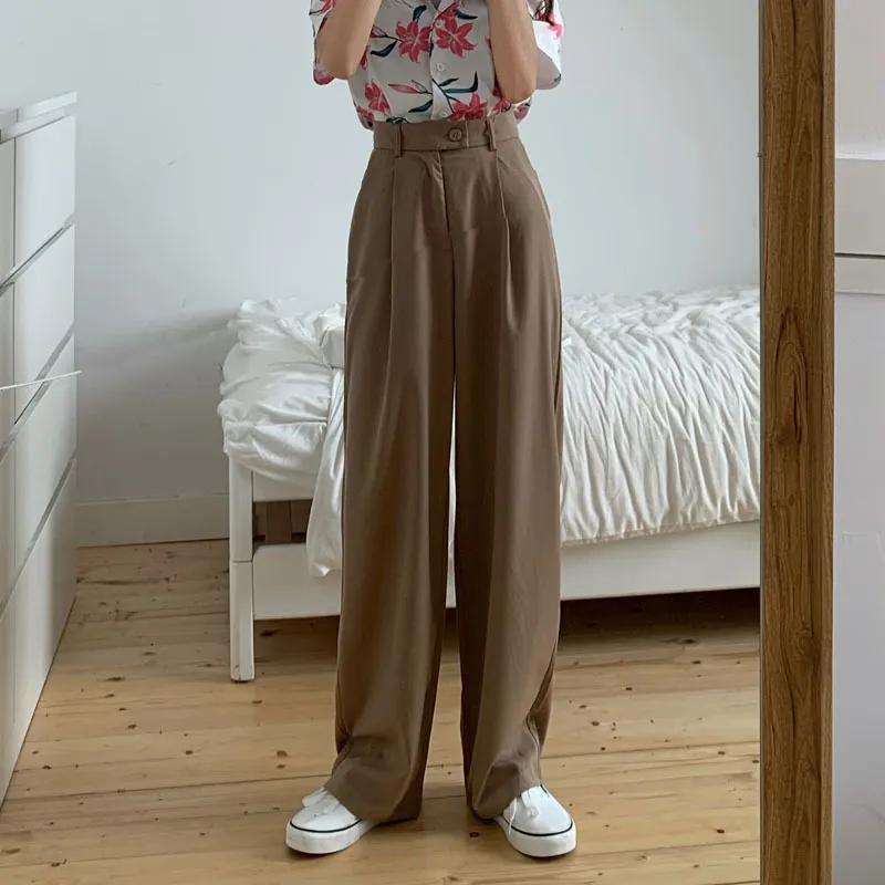 Summer Chic: High Waist Wide Leg Pants for Women - Solid Loose Fit, Long Straight Wide Leg Summer Trousers for Casual Wear (210421)