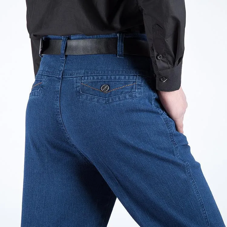 Jeans pour hommes 2022 automne taille haute droite lâche élastique et hiver