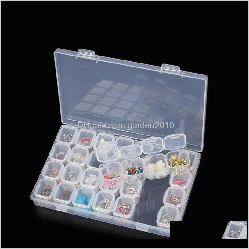 28 slots nail art storage box plastic transparent display case organizer holder for rhinestone beads ring earrings e2s