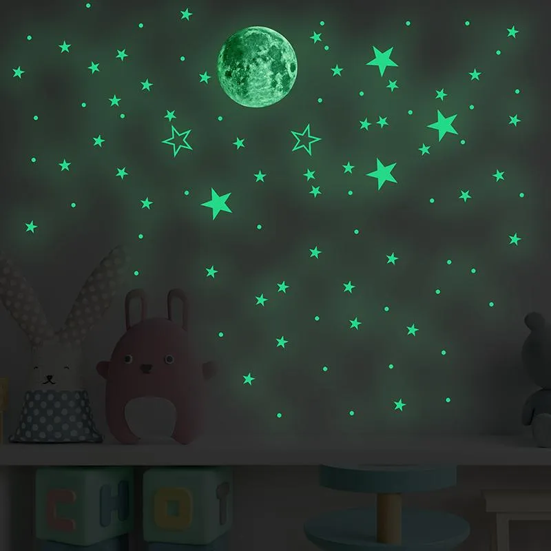 Stickers Muraux 127pcs Lumineux Étoile Lune DIY Autocollant Décoratif Night Party Glow In Dark