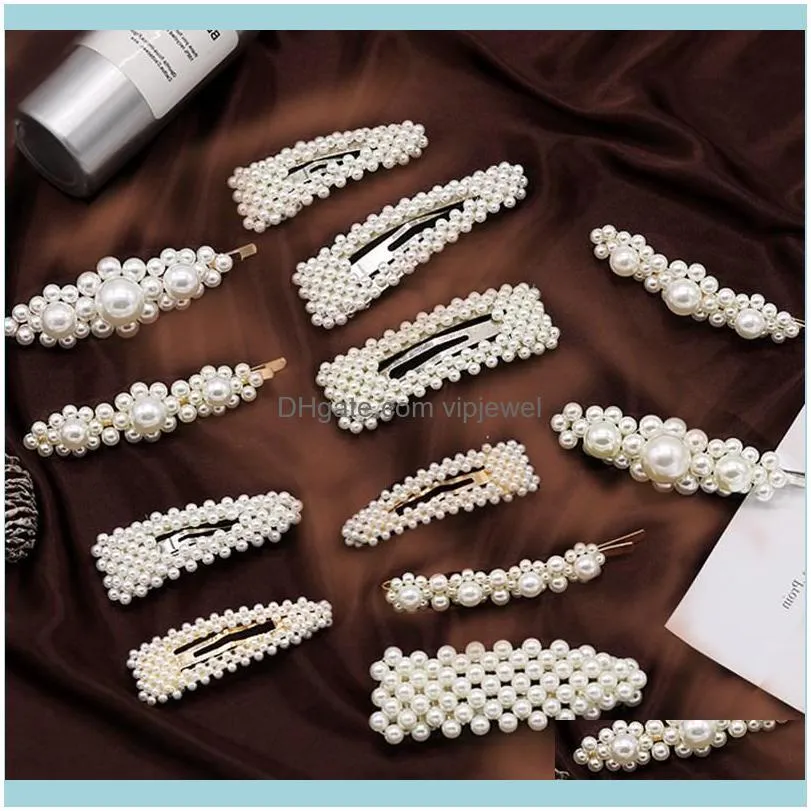 Simulated Pearl Barrettes Beaded Geometric Women Hair Clip Hairgrips Hair Accessories Girls Jewelry Fashion Hair Pins