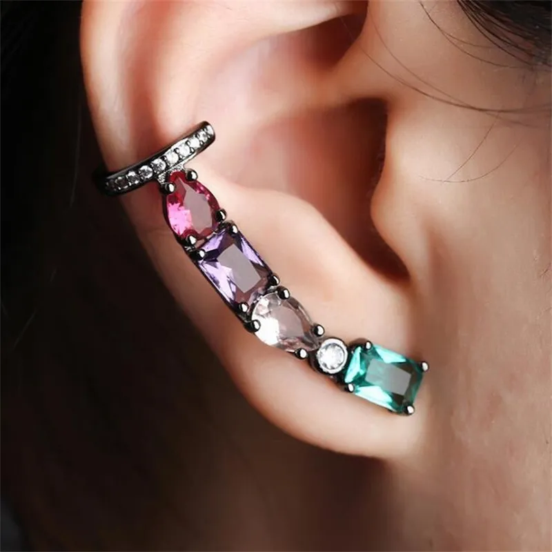 Vit Svart Koppar Färgglada Cubic Zirconia Clip Earrings Mode Smycken Örhängen Kvinna Bröllopsfestgåva För Kvinnors Smycken