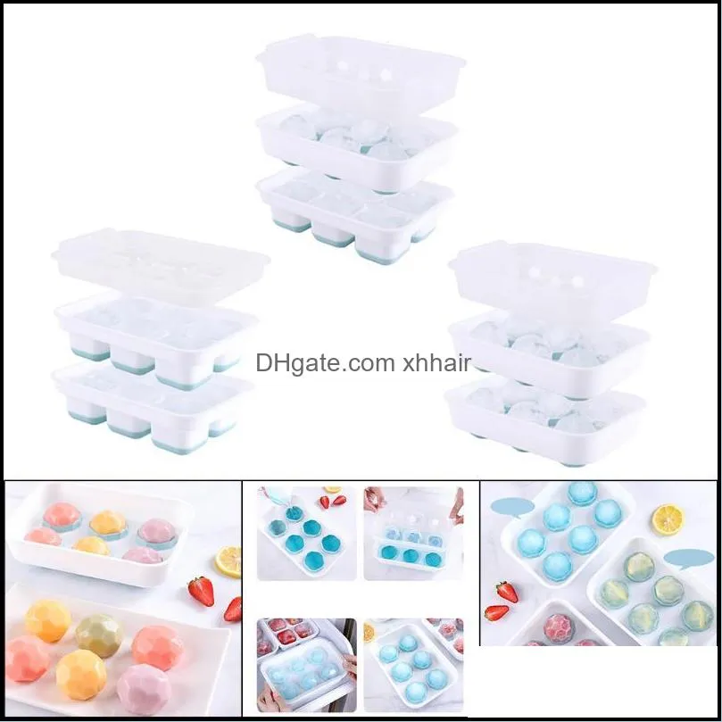 2x Home Kitchen Ice Cube Tray Silicone 6 Grids Mold Container With Lid Drinks Baking Moulds