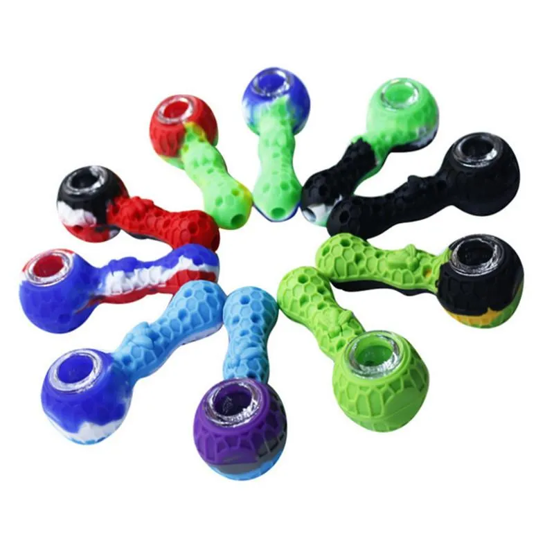 Tubos de fumo de fumo de abelha portátil de silicone de silicone tubos de mão com tigela de vidro