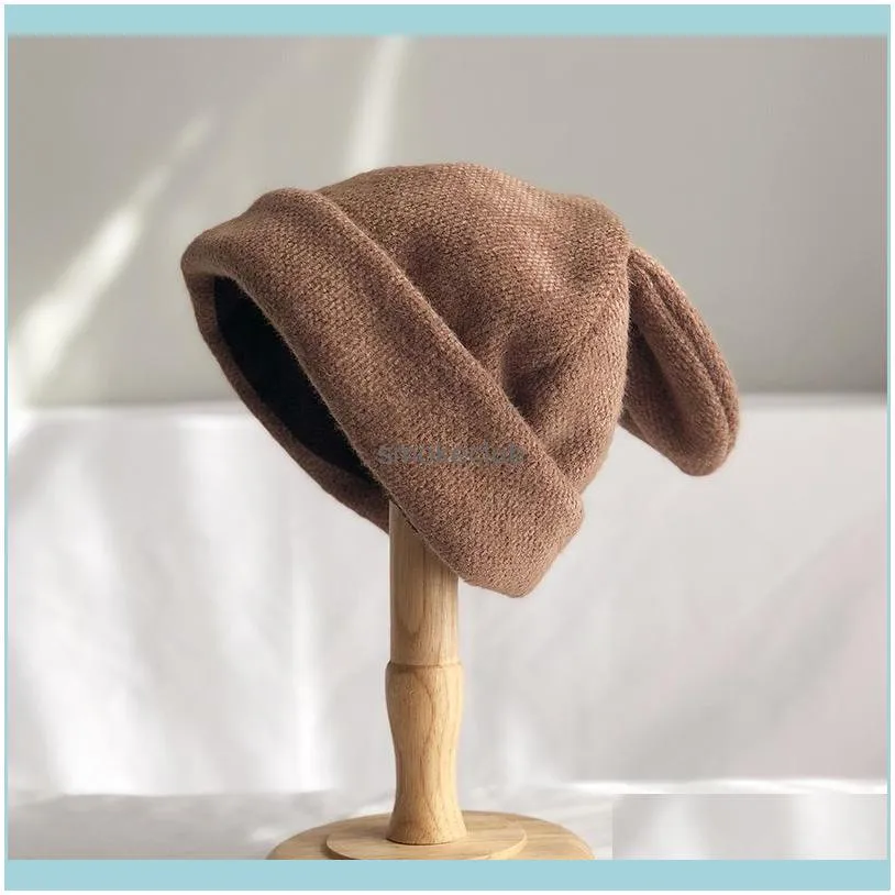 Beanies Hat Female 2021 Fall/winter Drape Ears Woolen Ins Knitted Warm Korean Version Japanese Net Red Cold