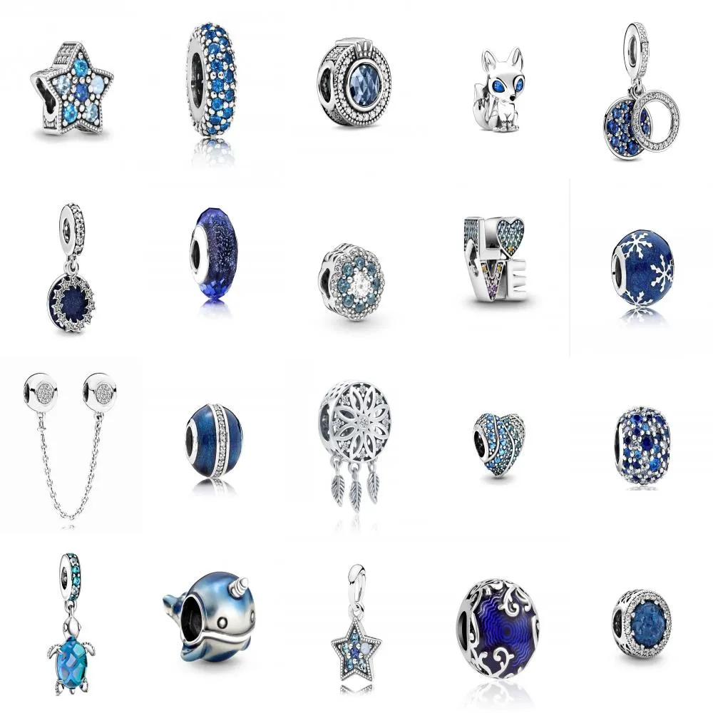 NOUVEAU 925 Perles d'étoile de nuit bleue bleue bleue convient à Pandora Peraded Bracelet Dames Mode Bijoux