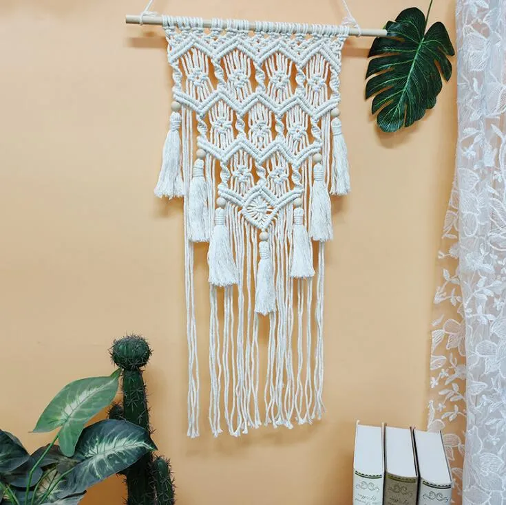 Woven Wall Hanging Tapestry Bohemian Novelty Handmade Chic Home Art Decor for Wedding Apartment Bedroom Living Room Tassel Tapestries