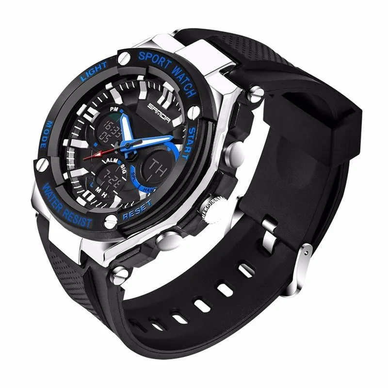 Relojes de pulsera Sanda Brand Relojes Relojes Saat Man Military Dual Time Digital Led Cuarzo Reloj analógico Buceo Impermeable Mens Sport Reloj de lujo