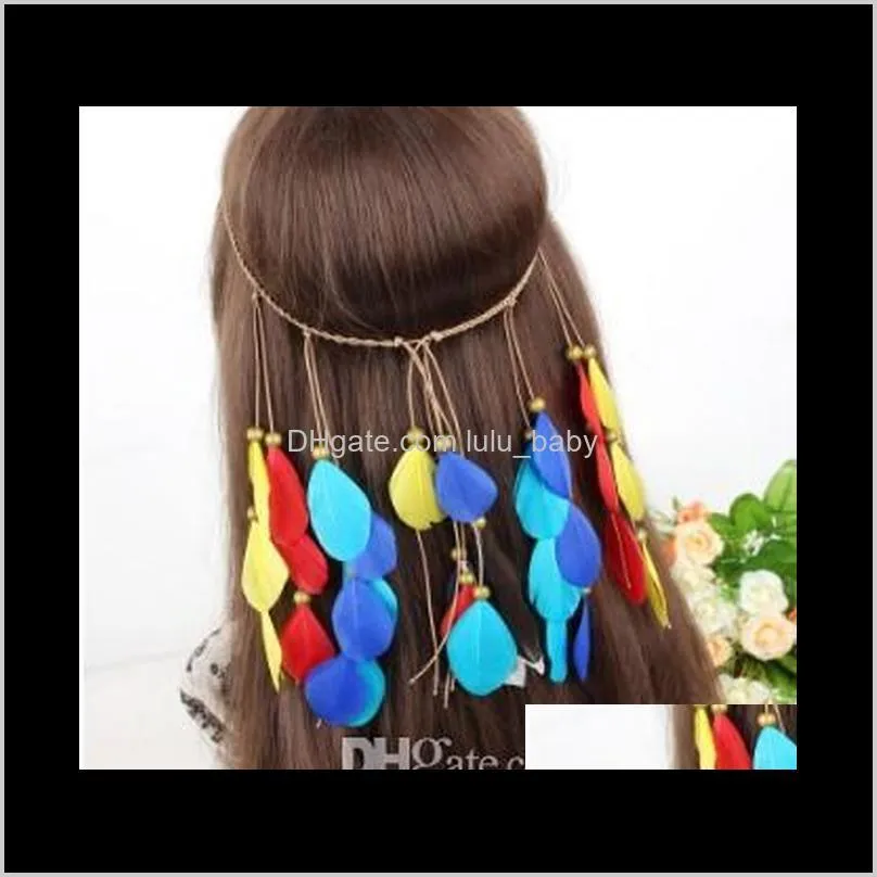 40pcs/lot diy simple multi bohemian style tassel headbands peacock feathers hair band styling tools accessories ha680