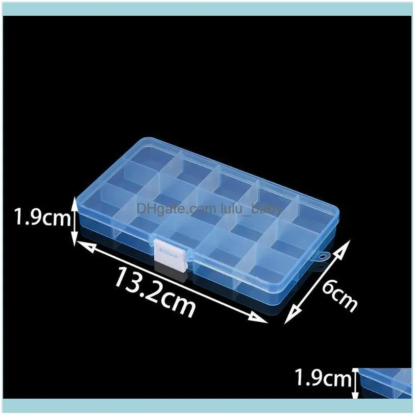 1pcs 15 Slots Rectangle Adjustable Jewelry Container Box Case Compartment Plastic Storage For Beads Earrings Packaging Pouches, Bags