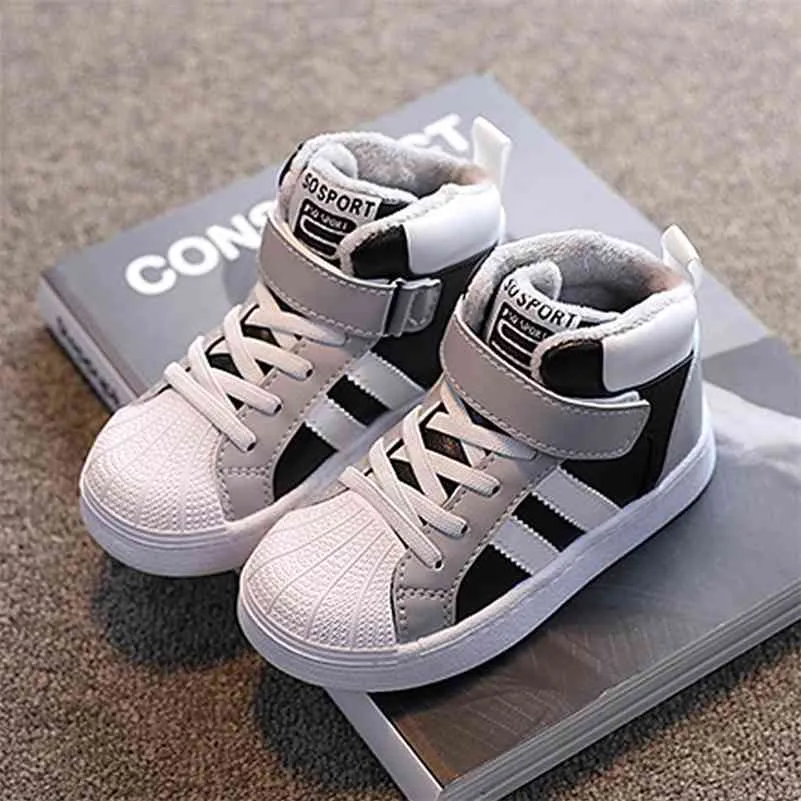 Çocuk Sneakers Kış Ayakkabı Kızlar Ve Erkek, Çocuklar Moda Çizmeler 5-12 Yıl Boyutu 26-36 Büyük Çocuk Flats Ayakkabı 210329