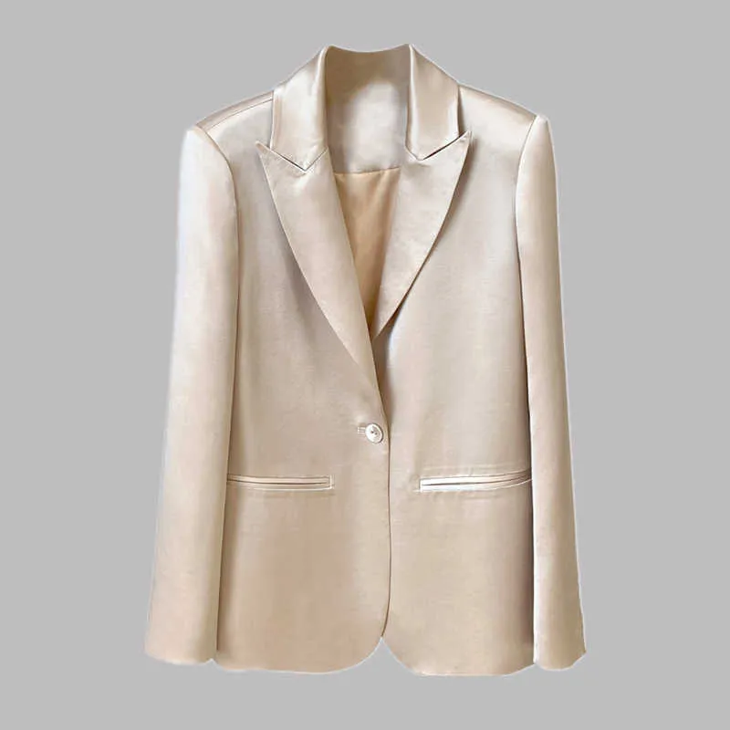 Marque De Mode Femmes Haute De Luxe Printemps Automne Vintage Élégant Dames Acétate Satin Costume Blazer Veste Manteau X0721