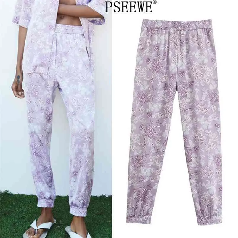 Woman Lilac Trousers Purple Floral Print High Waist Pants Women Spring  Vintage Elastic Waistband Casual Streetwear 210519 From Cong03, $16.3