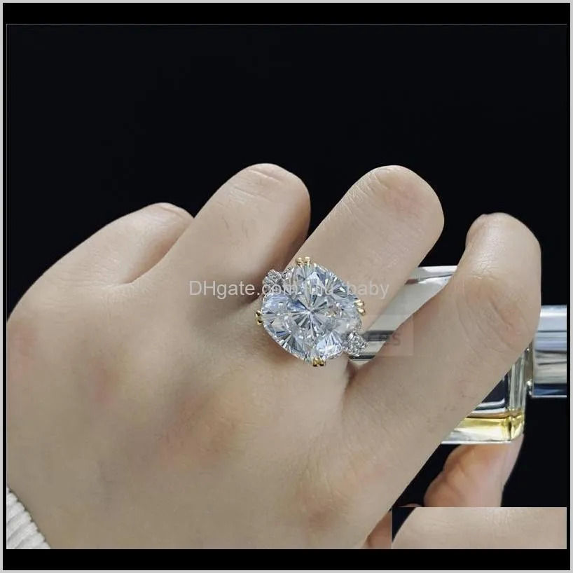 Zespół pierścieni Biżuteria Drop Dostawa 2021 925 Sterling Sier Sparkling Square Pink Yellow White High Carbon Diamond Ring Women Żydów Prezenty Drlfj