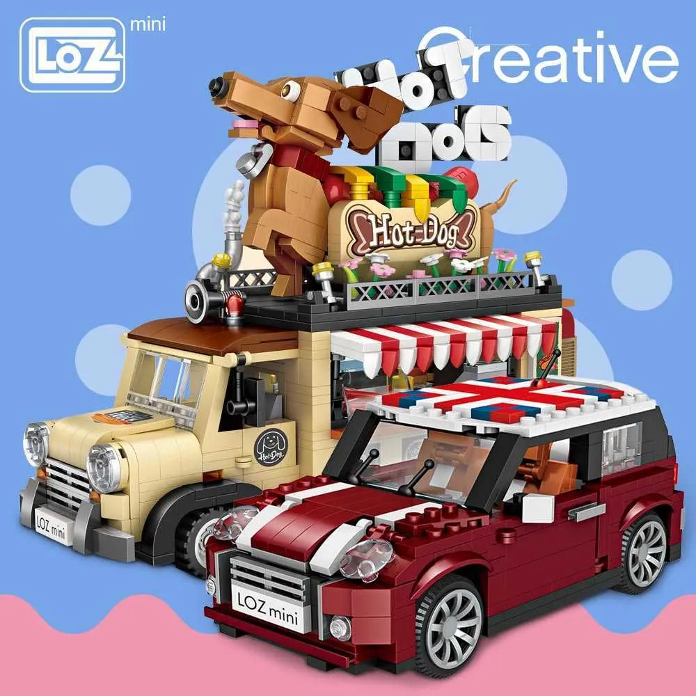 ロズテクニックミニビルディングブロックホットドッグカート車の車の組み立て可能な子供たちのための教育玩具クリエイターアイスクリームトラックQ0624