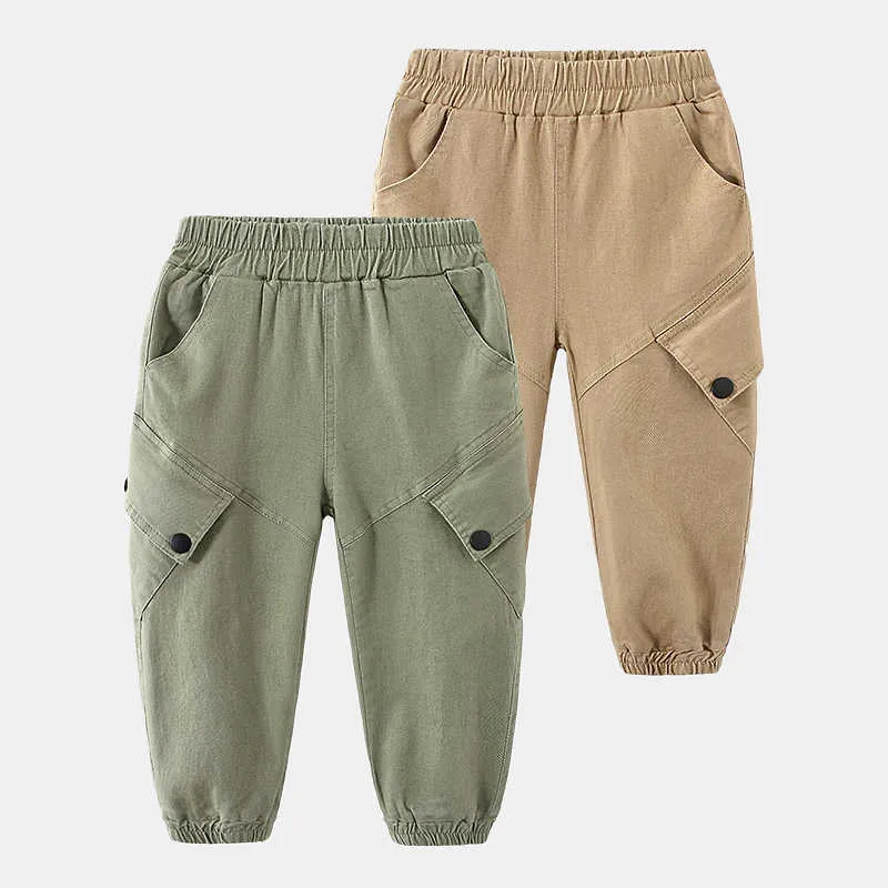 Casual cargo byxor för pojkar barn bomullsbyxor våren höst tonåring joggare kläder 3-10 år student sweatpants 210529