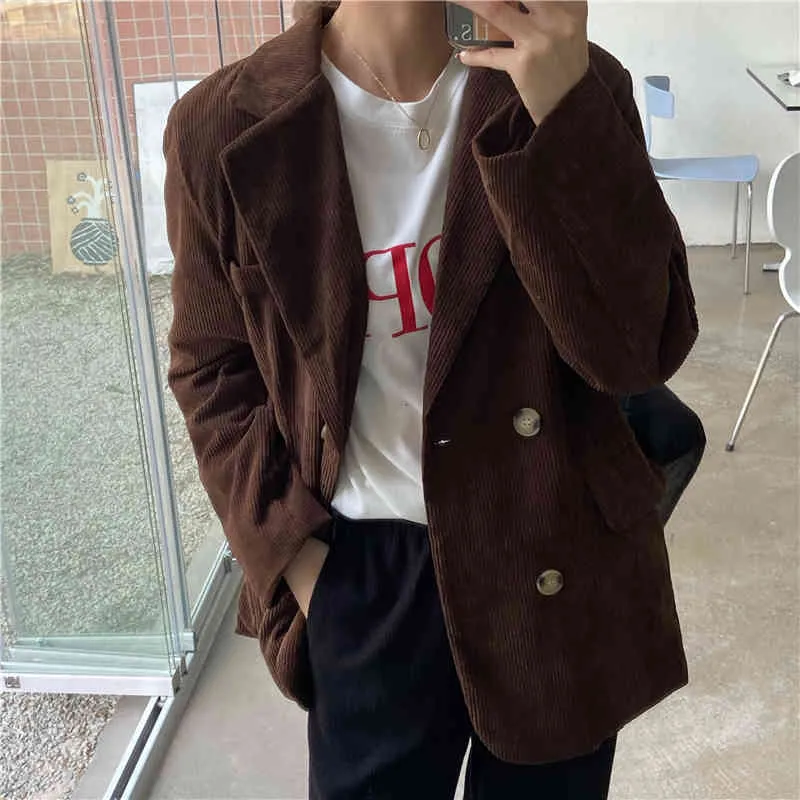 Vintage Velours Côtelé OL Vestes Femme Outwear Blazers Lâche Solide Doux Streetwear All Match Femmes Chic Manteaux 210421