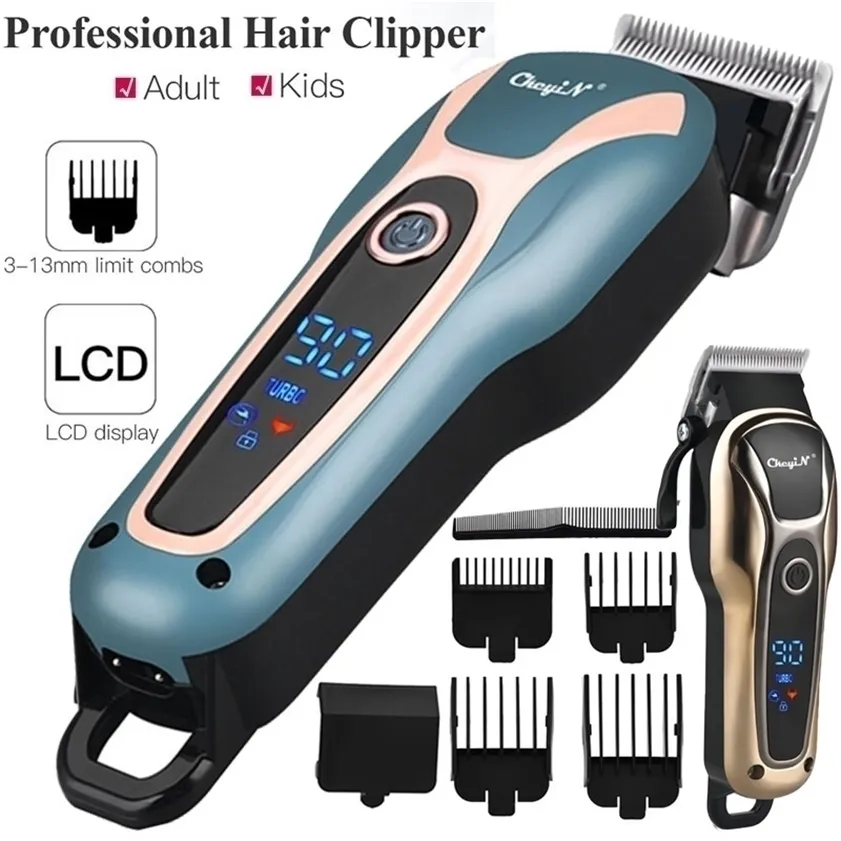 CKYEIN LCD Professional Hair Clipper Barbier Barby Barby Beard Tondeuse électrique Machine de découpe rechargeable électrique Cordon sans fil adulte 220216