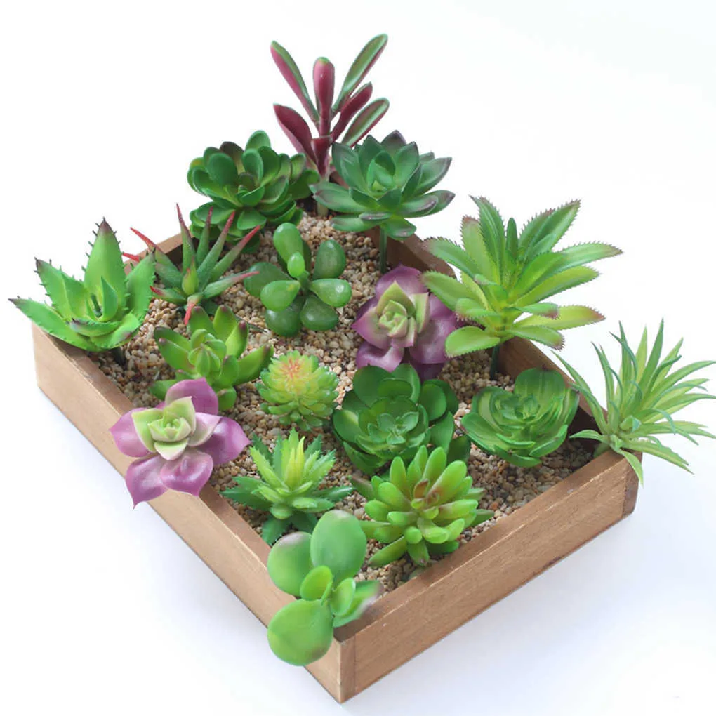 12 unids artificial verde púrpura rojo flocado plantas suculentas bricolaje hogar jardín oficina decoración de boda mini bonsai plante 210624