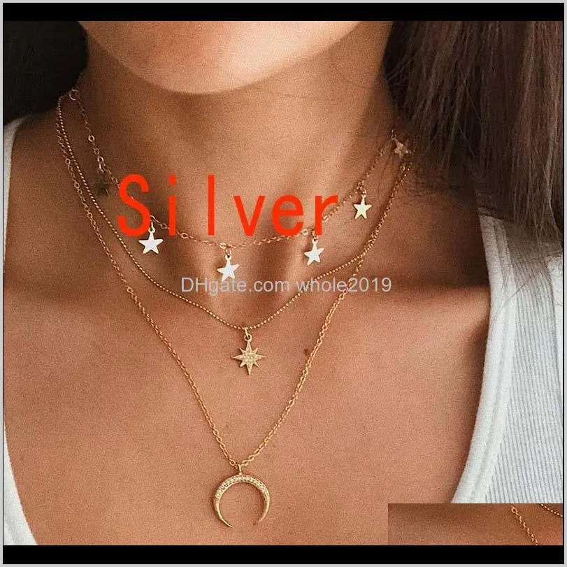 hebedeer fashion multilayer necklace moon star pendant golden women necklace chocker jewlery link chain collares trendy gift